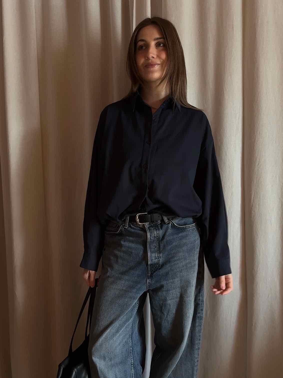 Cropped Balloon Blouse - Navy