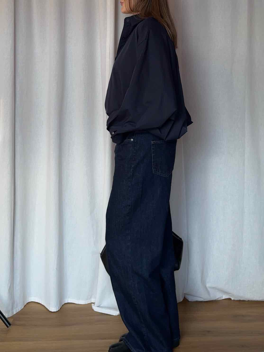 Cropped Balloon Blouse - Navy