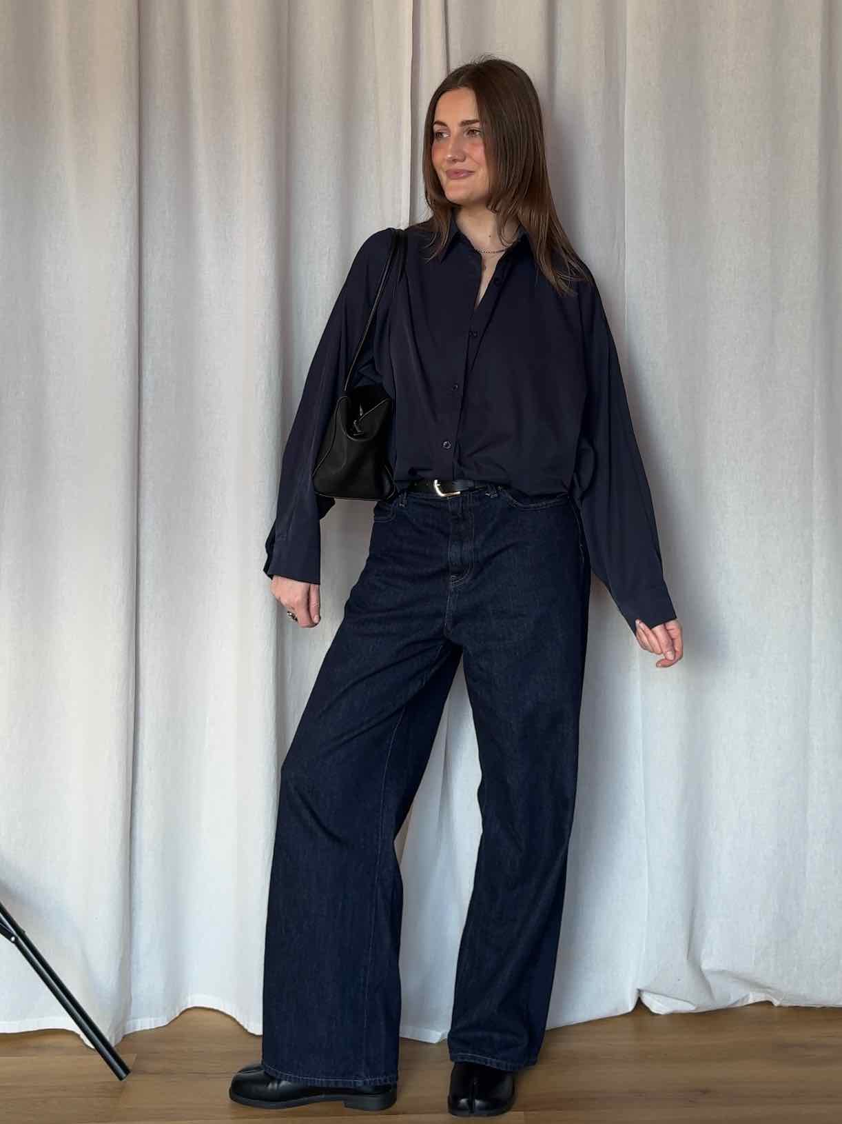 Cropped Balloon Blouse - Navy
