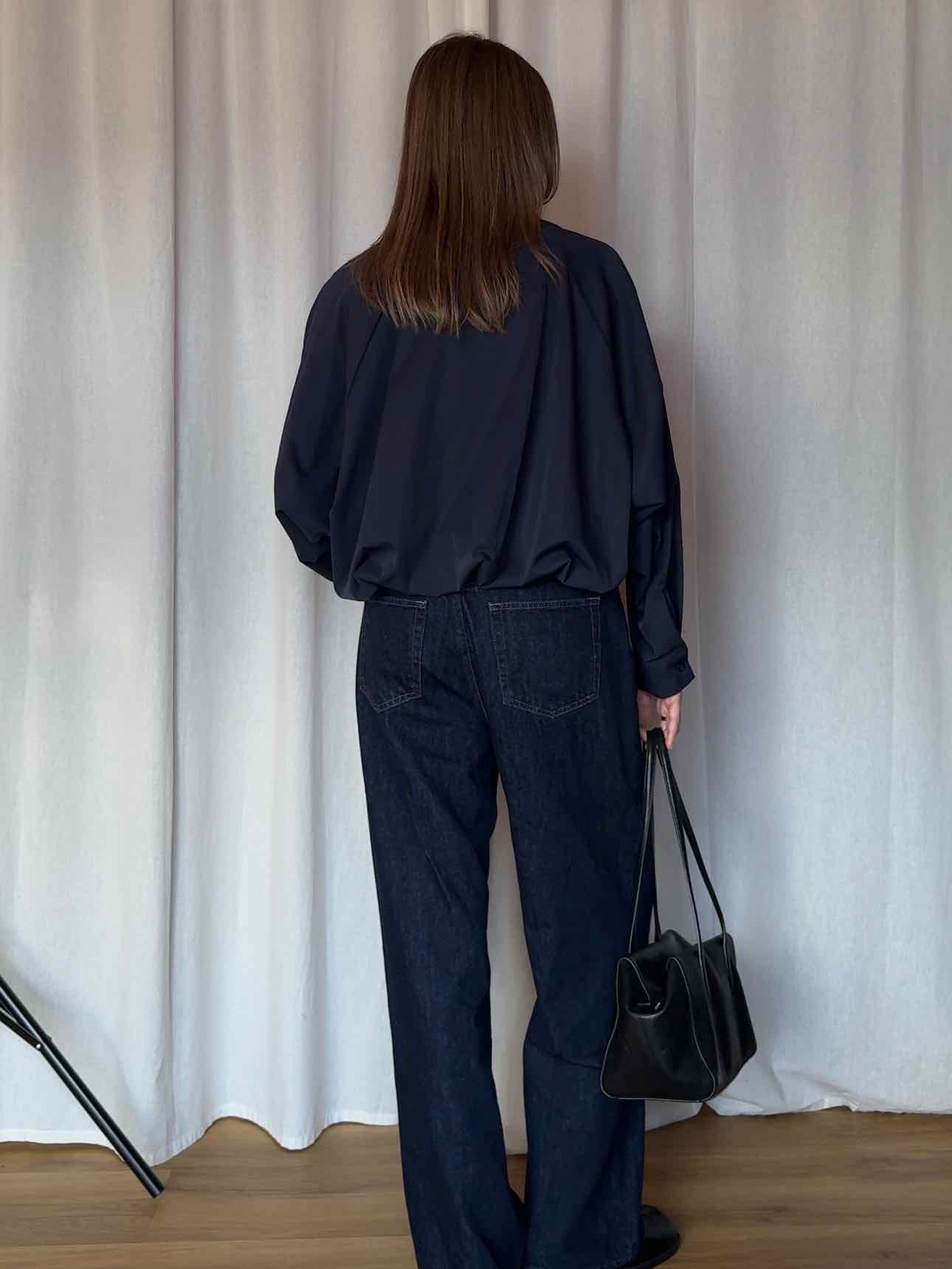 Cropped Balloon Blouse - Navy