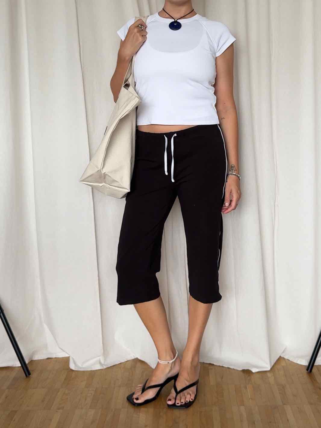 Jersey Capri Hose von Bon Prix - Schwarz/Weiß