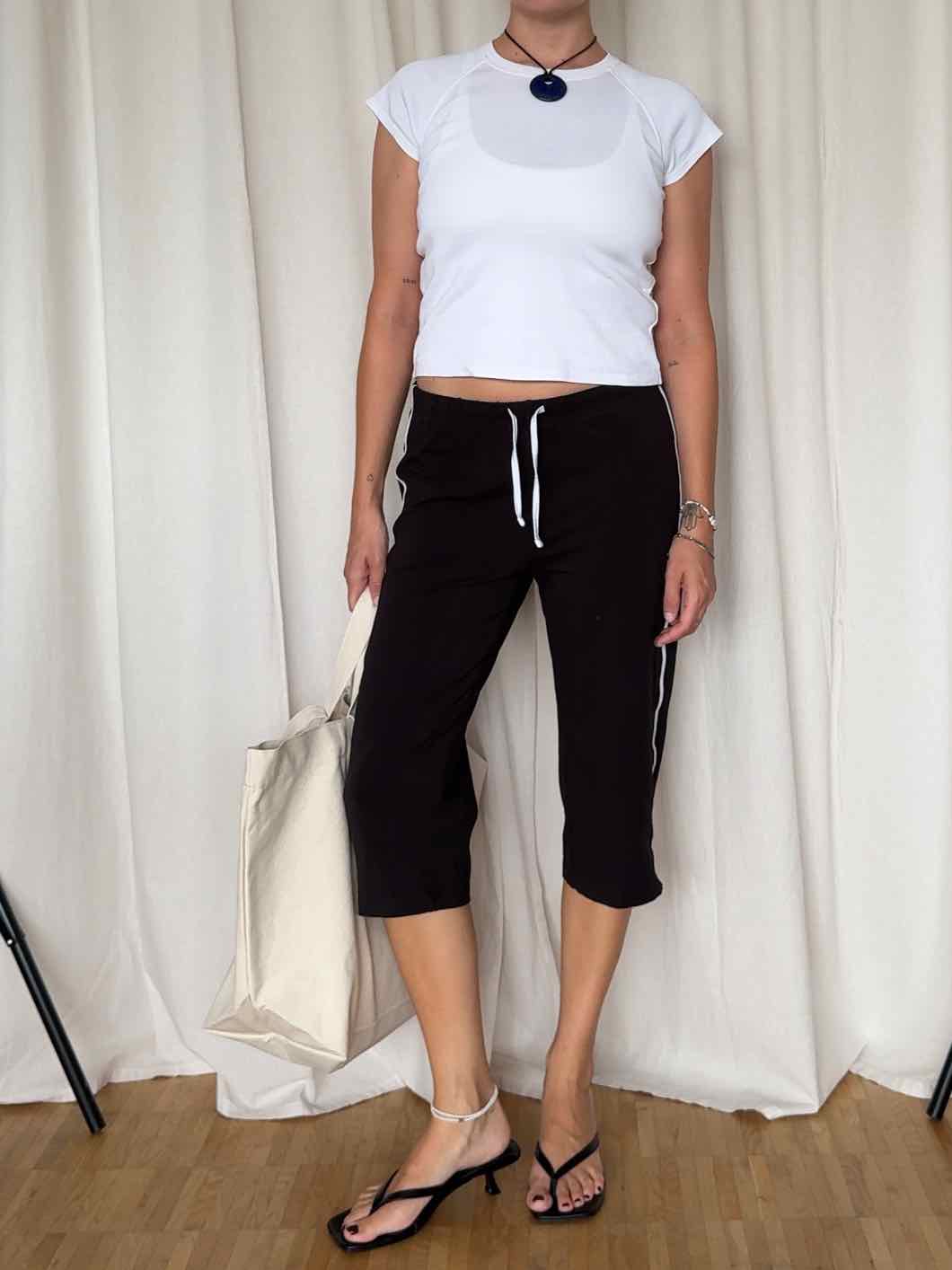 Jersey Capri Hose von Bon Prix - Schwarz/Weiß