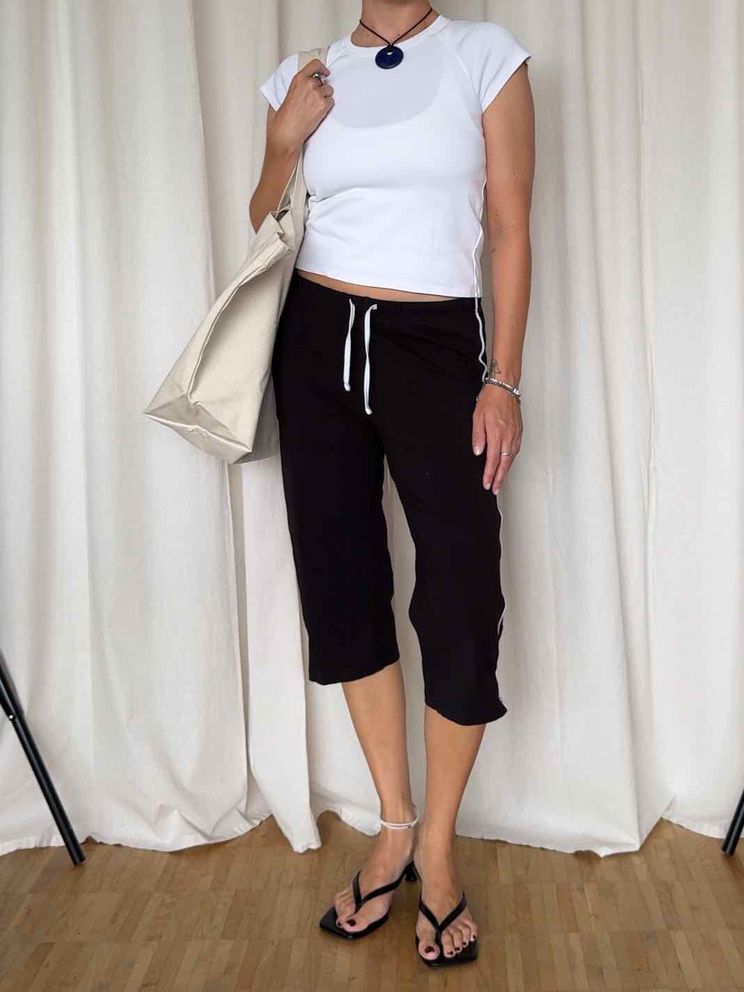 Jersey Capri Hose von Bon Prix - Schwarz/Weiß