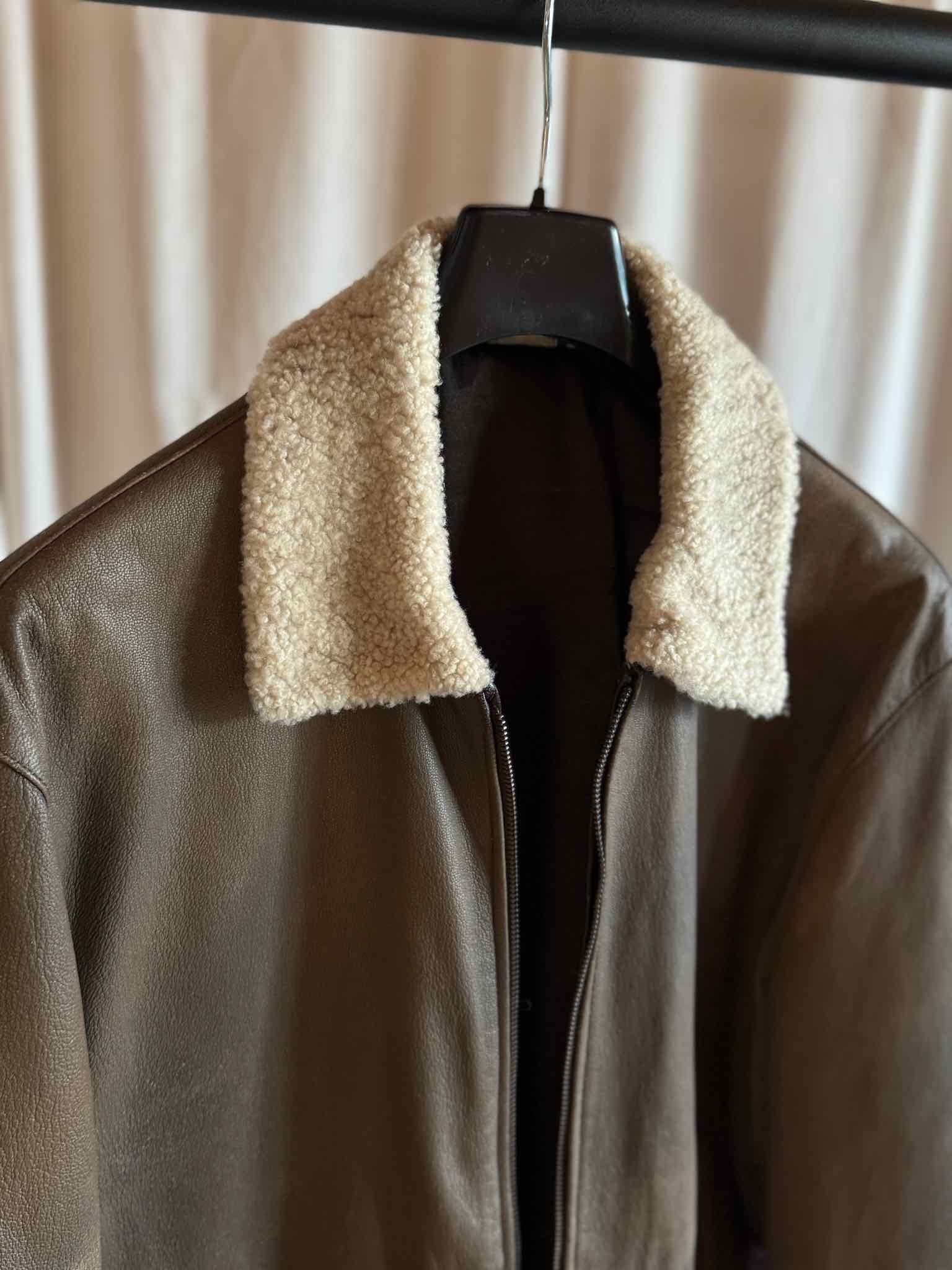 Lederjacke mit Fellkragen - Braun