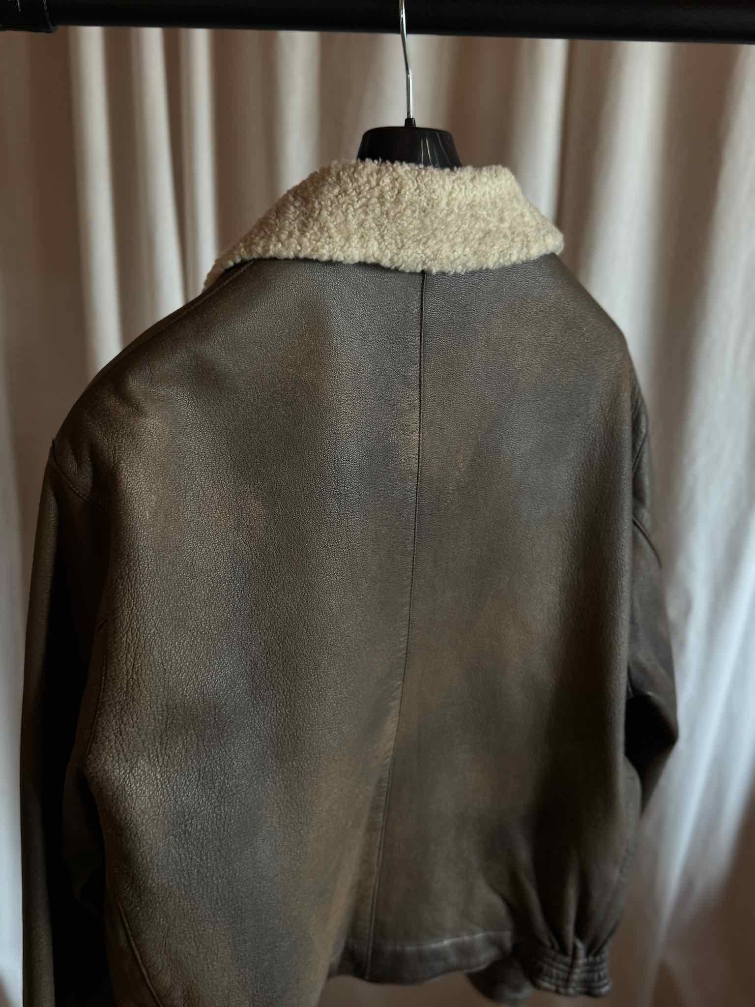 Lederjacke mit Fellkragen - Braun