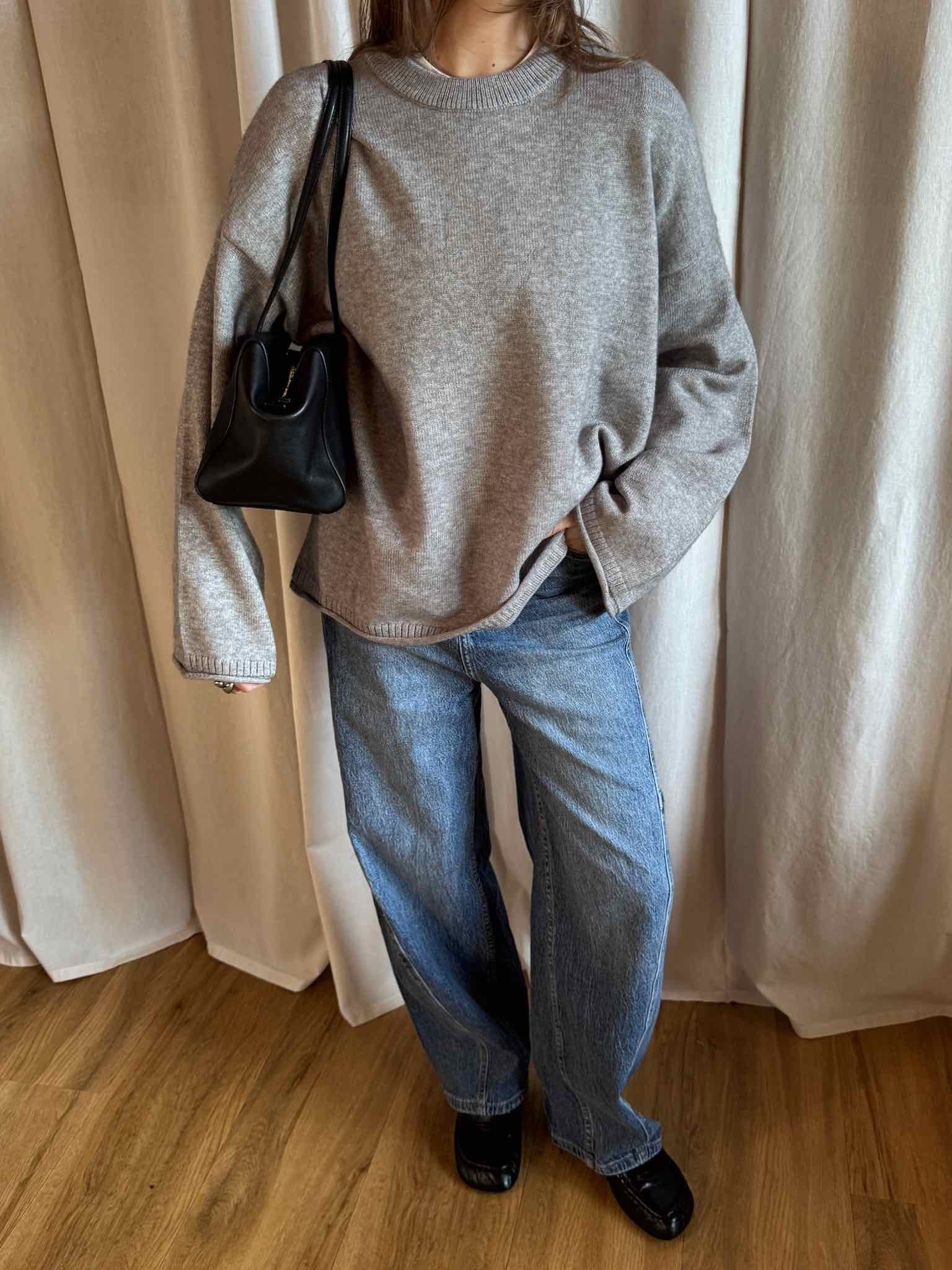 Oversized Strickpullover - Grau