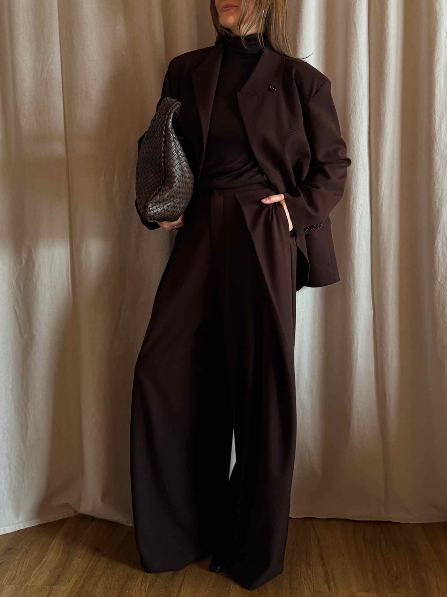Oversized Anzughose mit Bundfalten - Braun