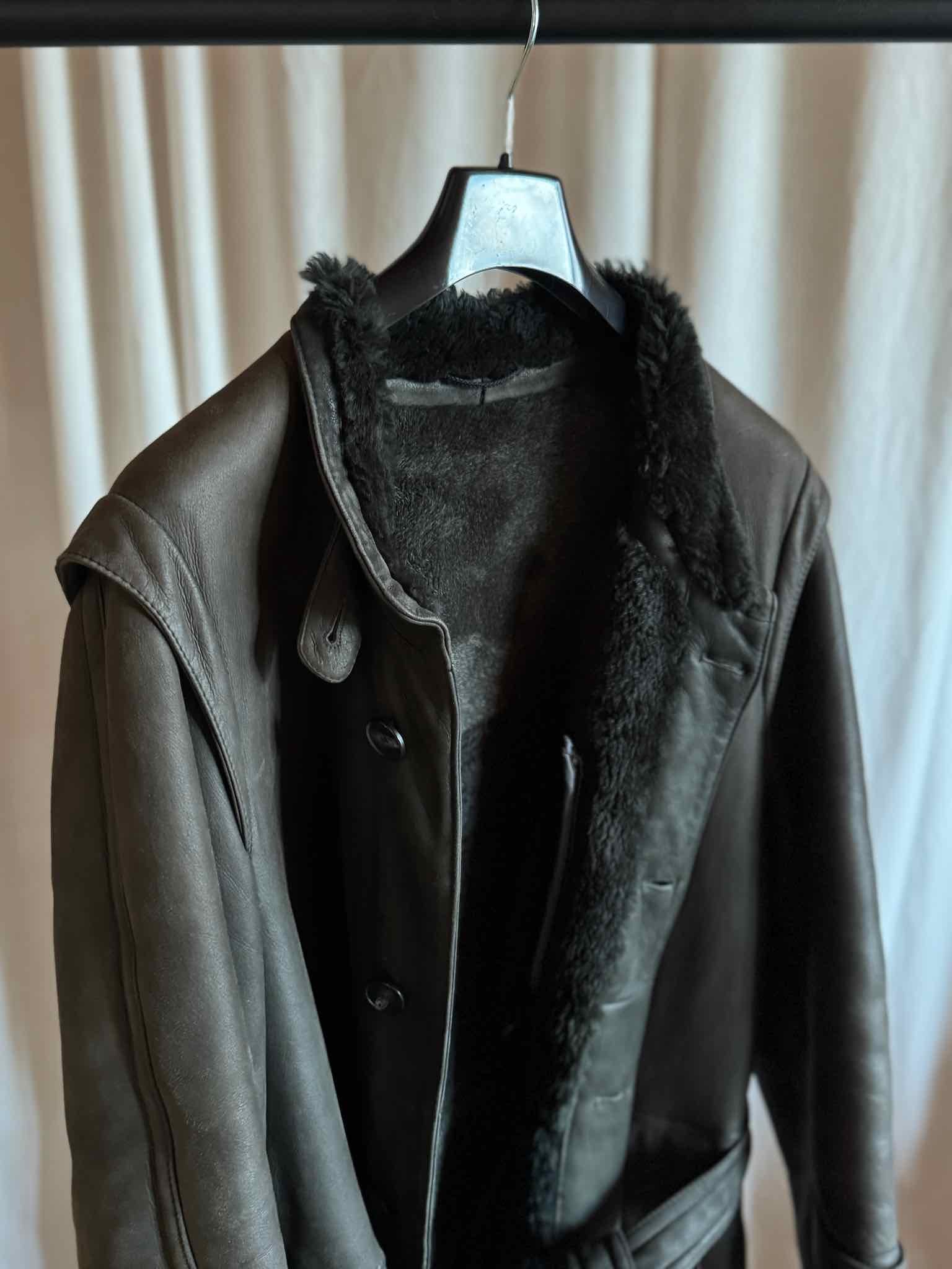 Shearling Mantel mit Gürtel - Dunkelgrau