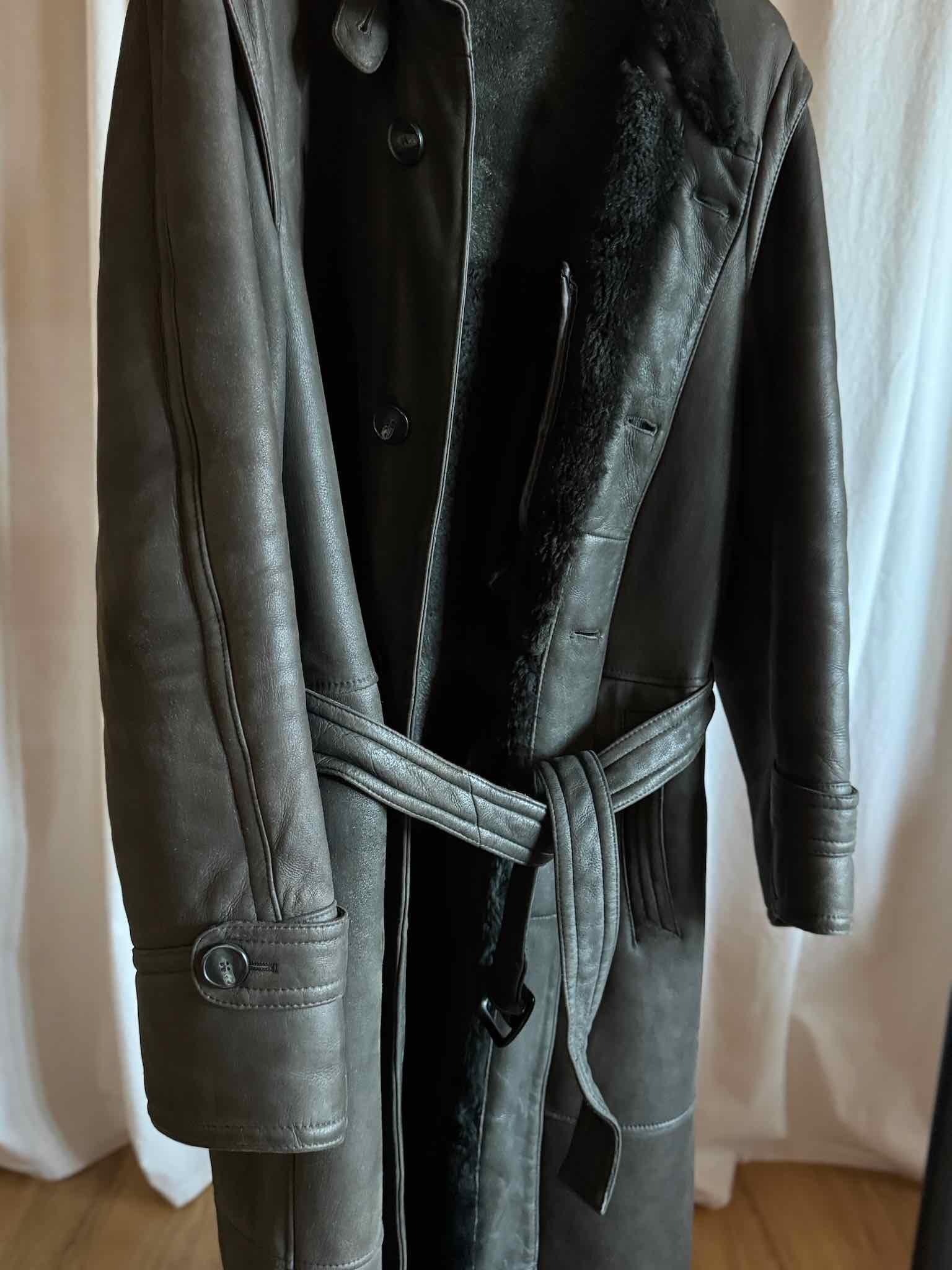Shearling Mantel mit Gürtel - Dunkelgrau