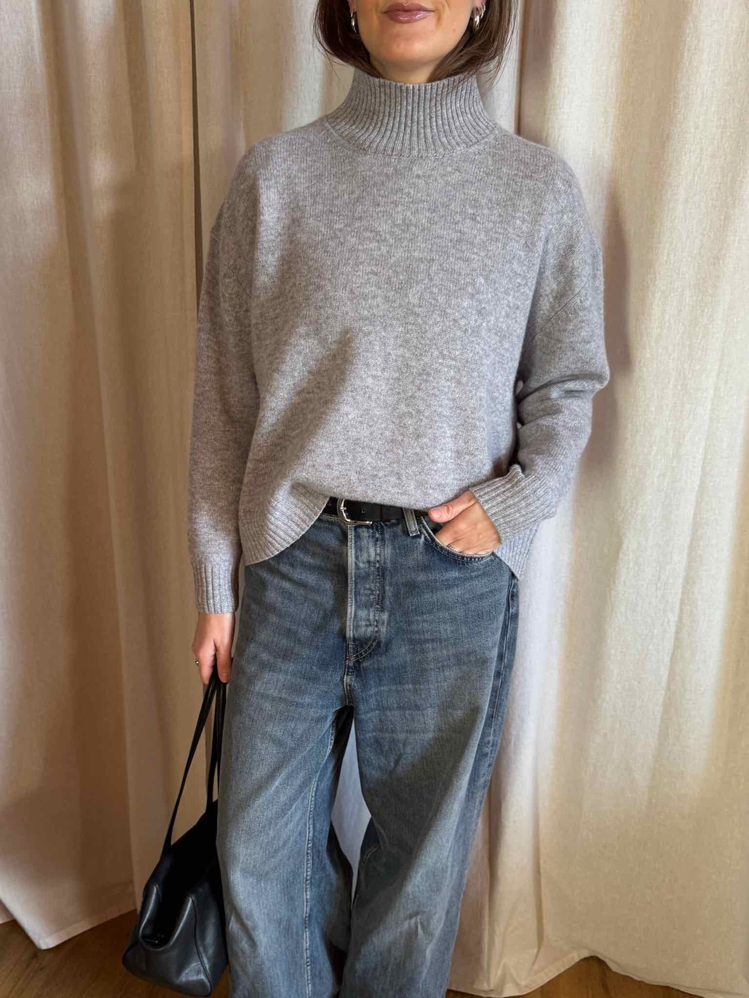 Stehkragen Strickpullover aus Wolle - Grau