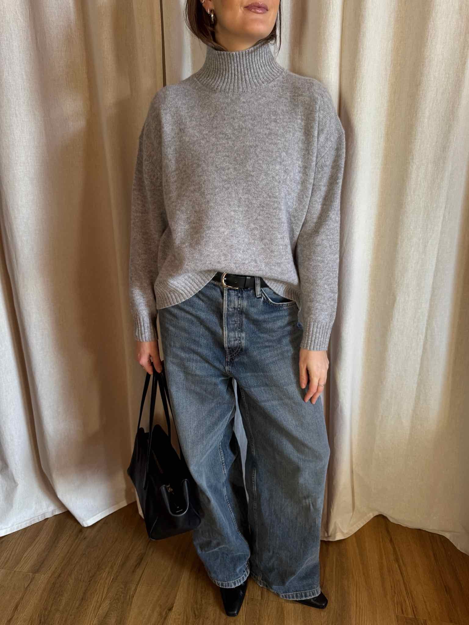 Stehkragen Strickpullover aus Wolle - Grau