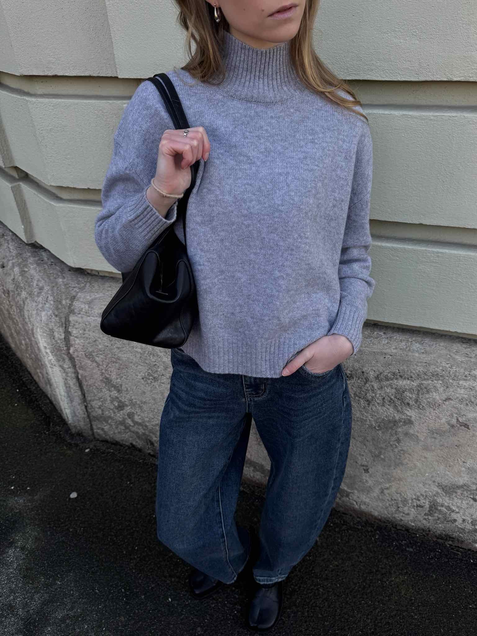 Stehkragen Strickpullover aus Wolle - Grau