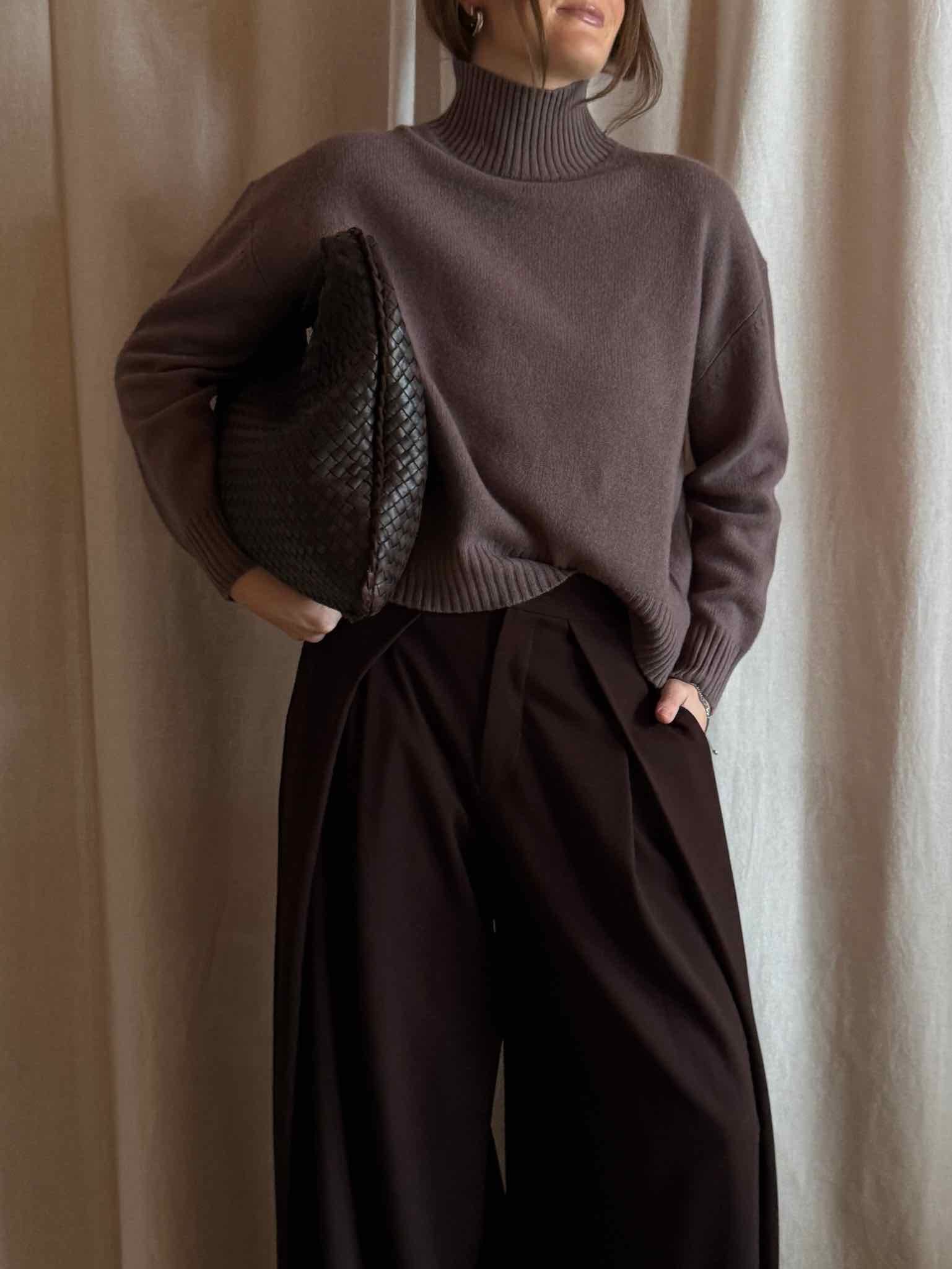 Stehkragen Strickpullover aus Wolle - Taupe