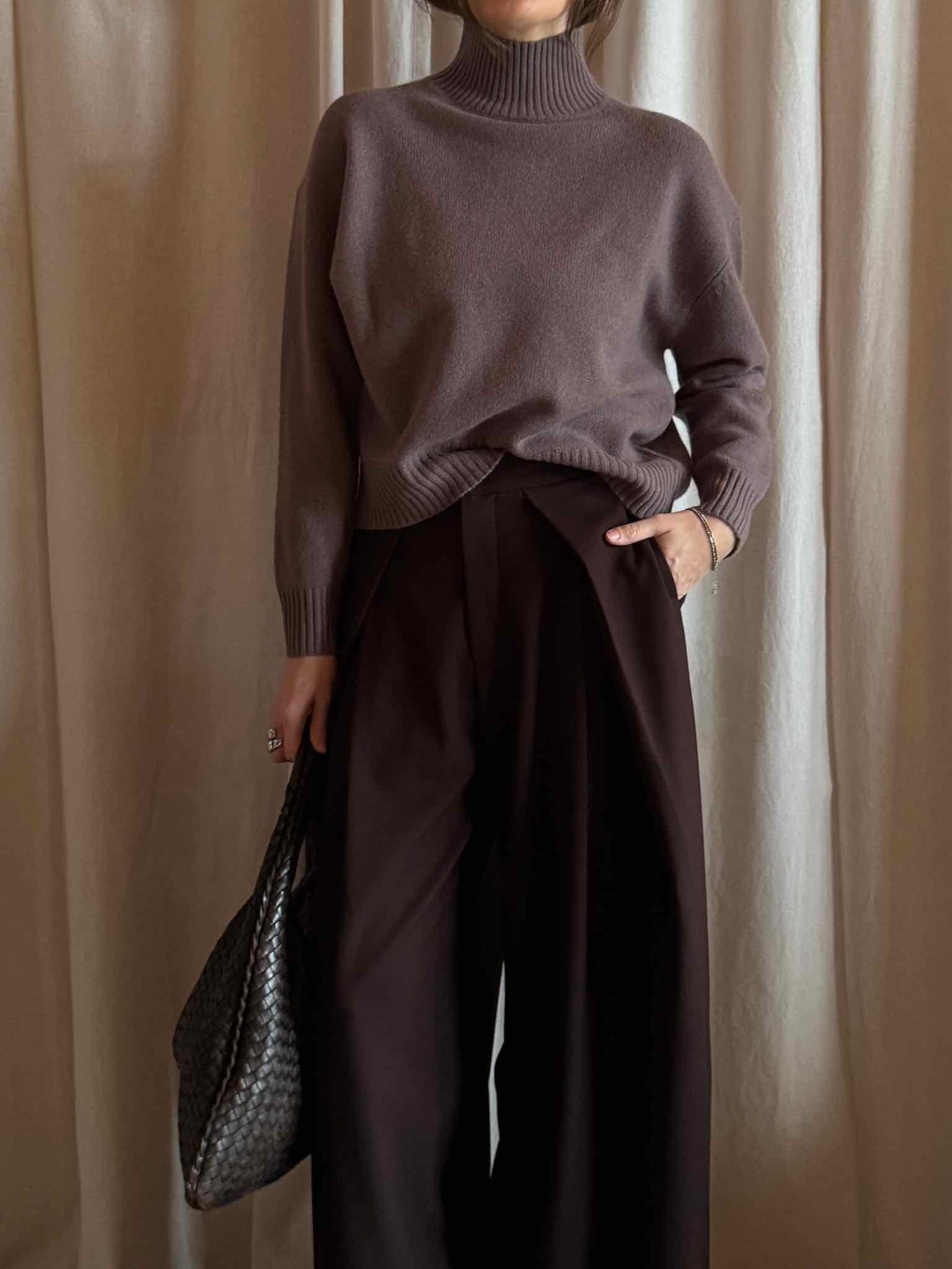 Stehkragen Strickpullover aus Wolle - Taupe