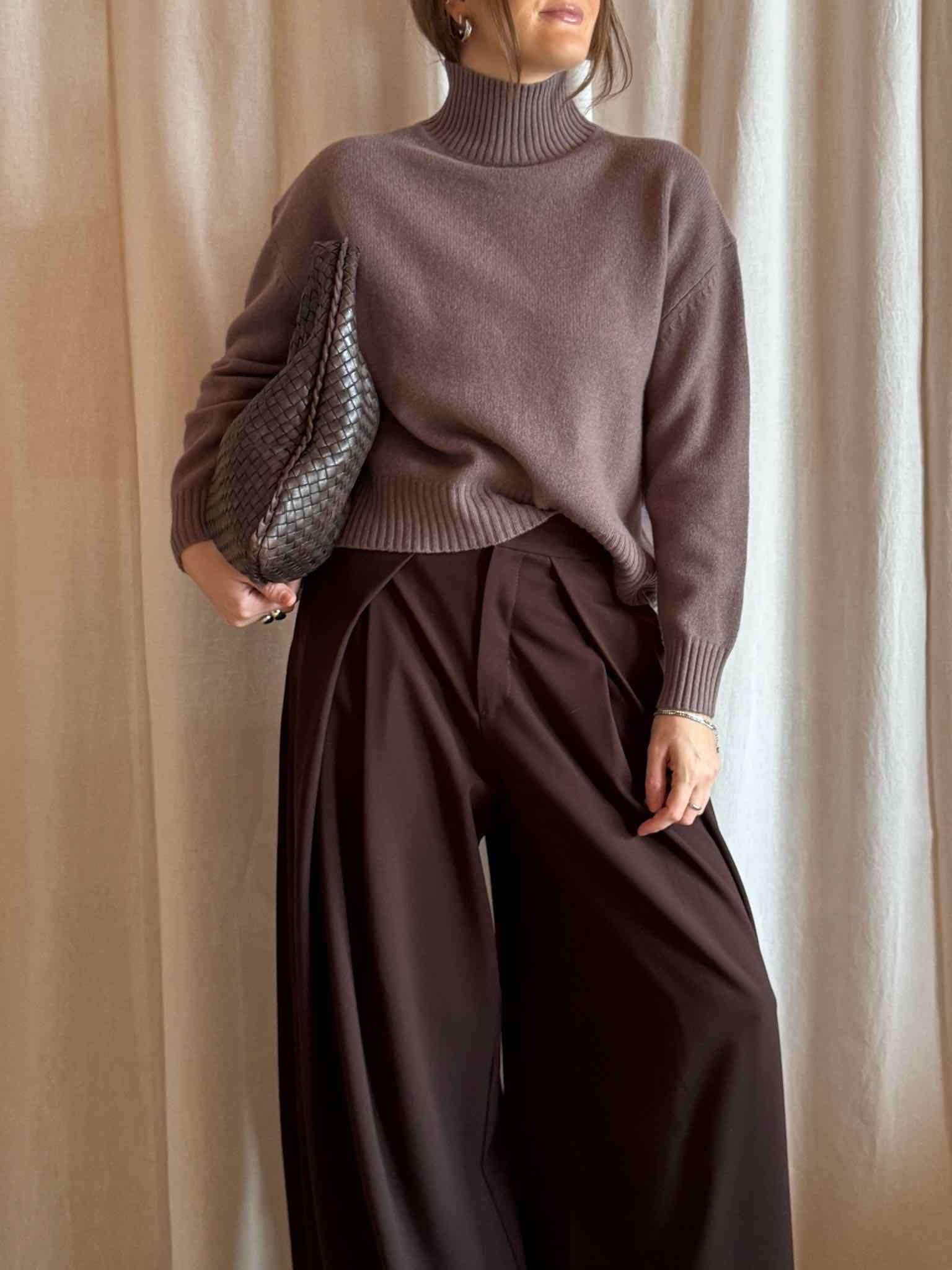 Stehkragen Strickpullover aus Wolle - Taupe