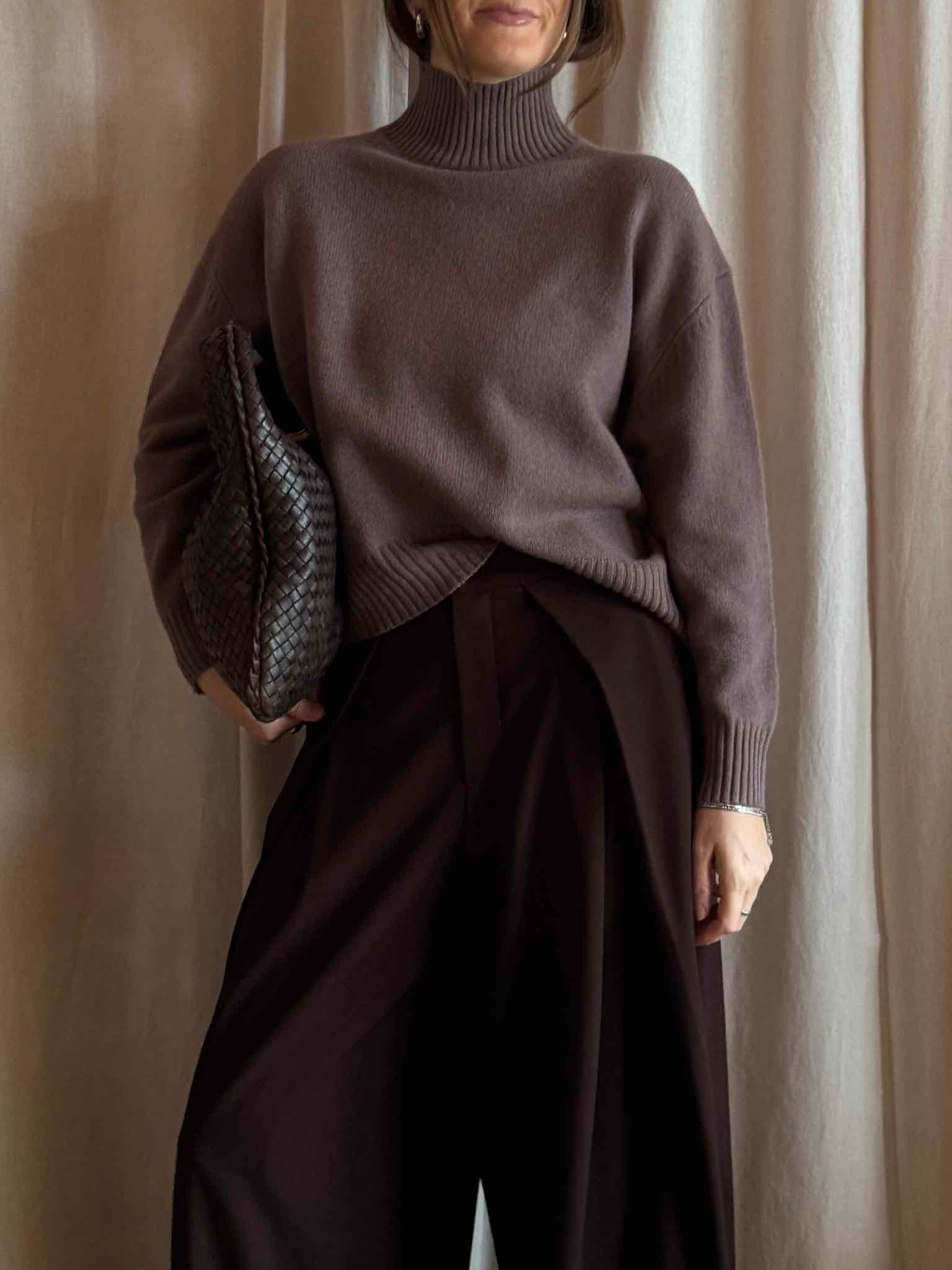 Stehkragen Strickpullover aus Wolle - Taupe