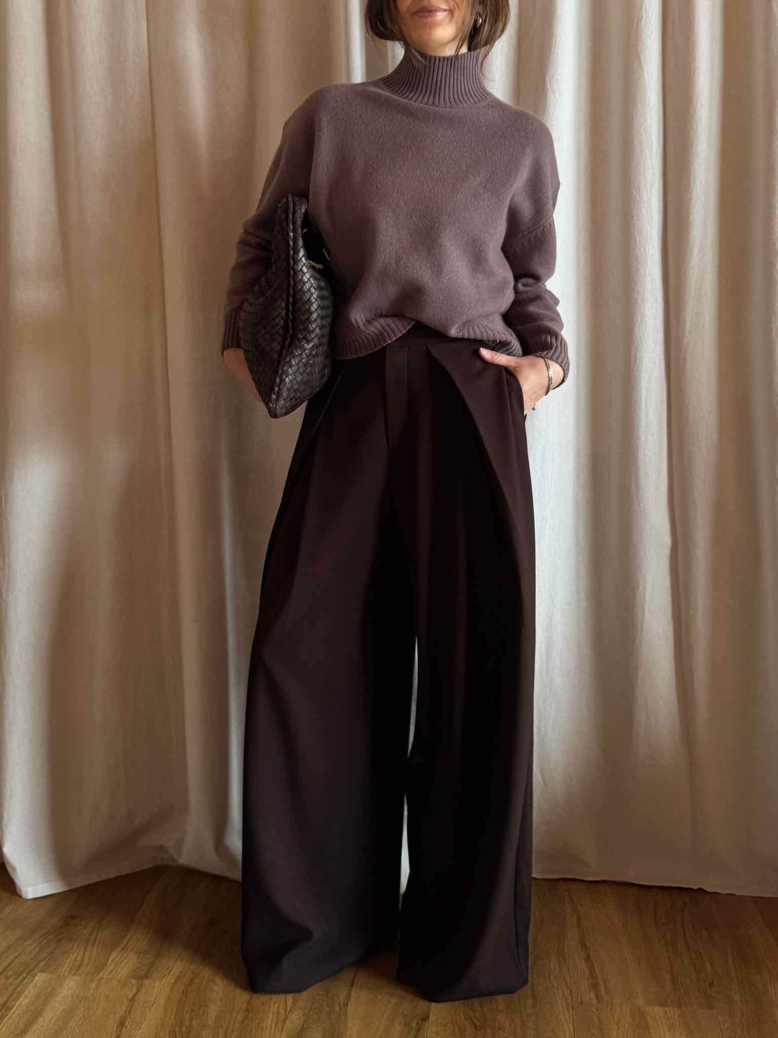 Oversized Anzughose mit Bundfalten - Braun