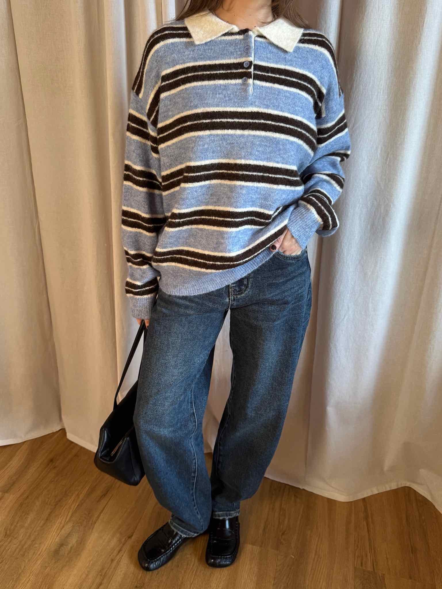 Striped Oversized Polo Pullover