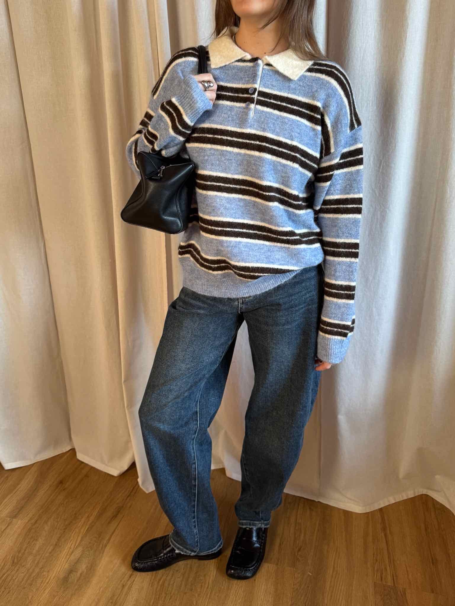 Striped Oversized Polo Pullover