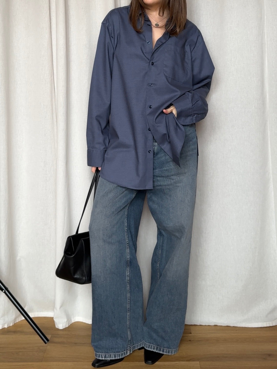 Upcycled Hemd 2-in-1 mit extra Knopfloch - Dunkelblau