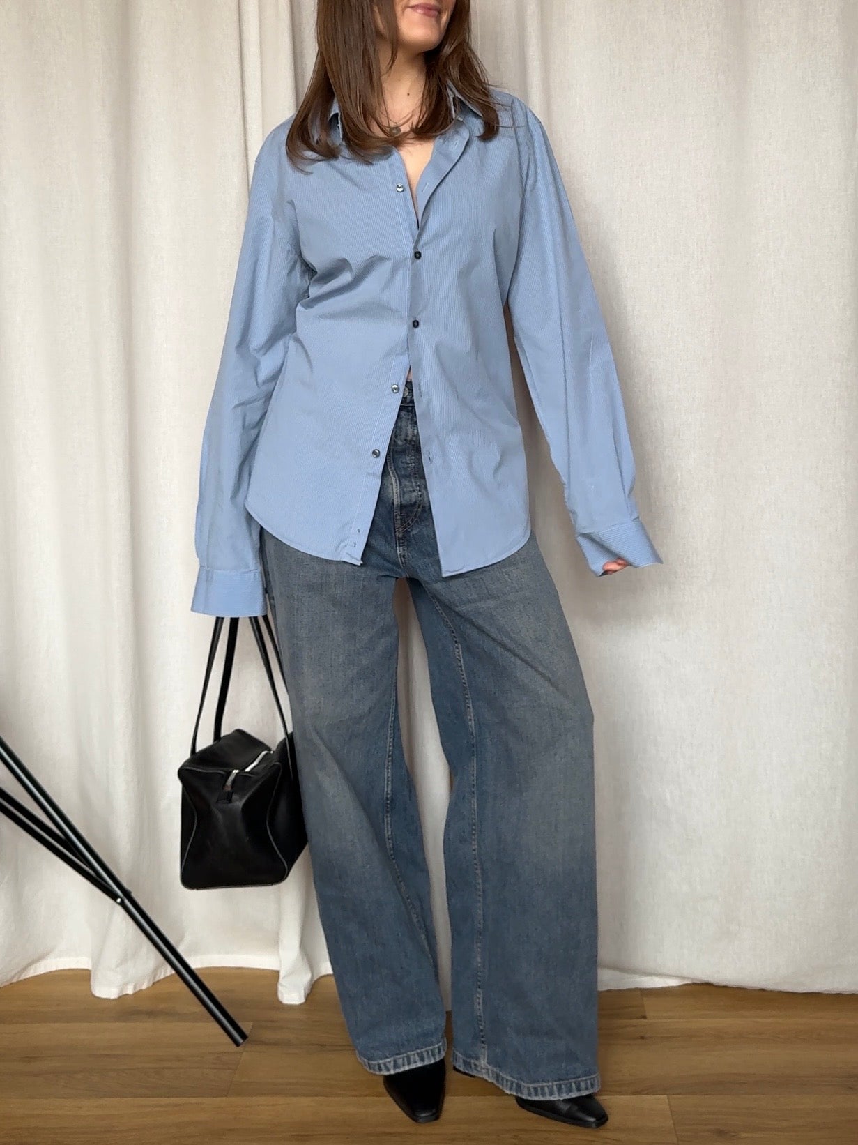 Upcycled Hemd tailliert - Hellblau gestreift