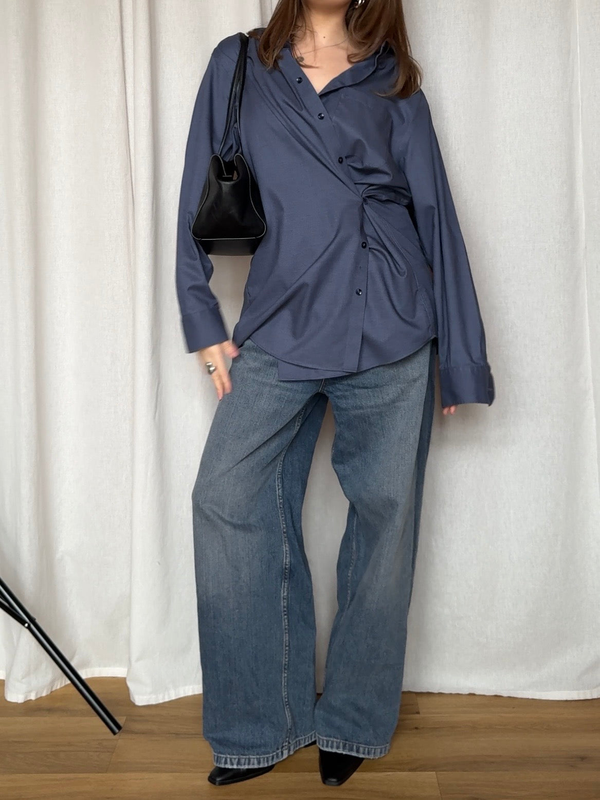 Upcycled Hemd 2-in-1 mit extra Knopfloch - Dunkelblau