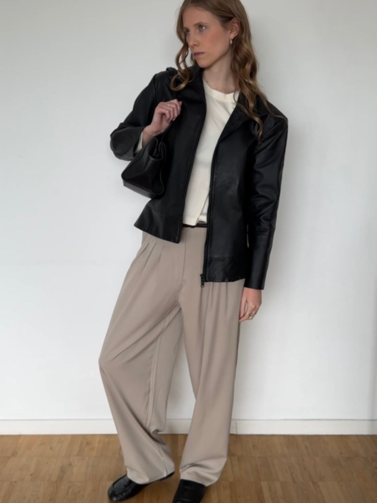 Vintage Boxy Lederjacke - Schwarz