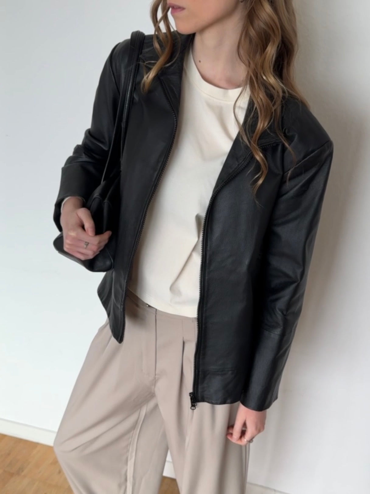 Vintage Boxy Lederjacke - Schwarz