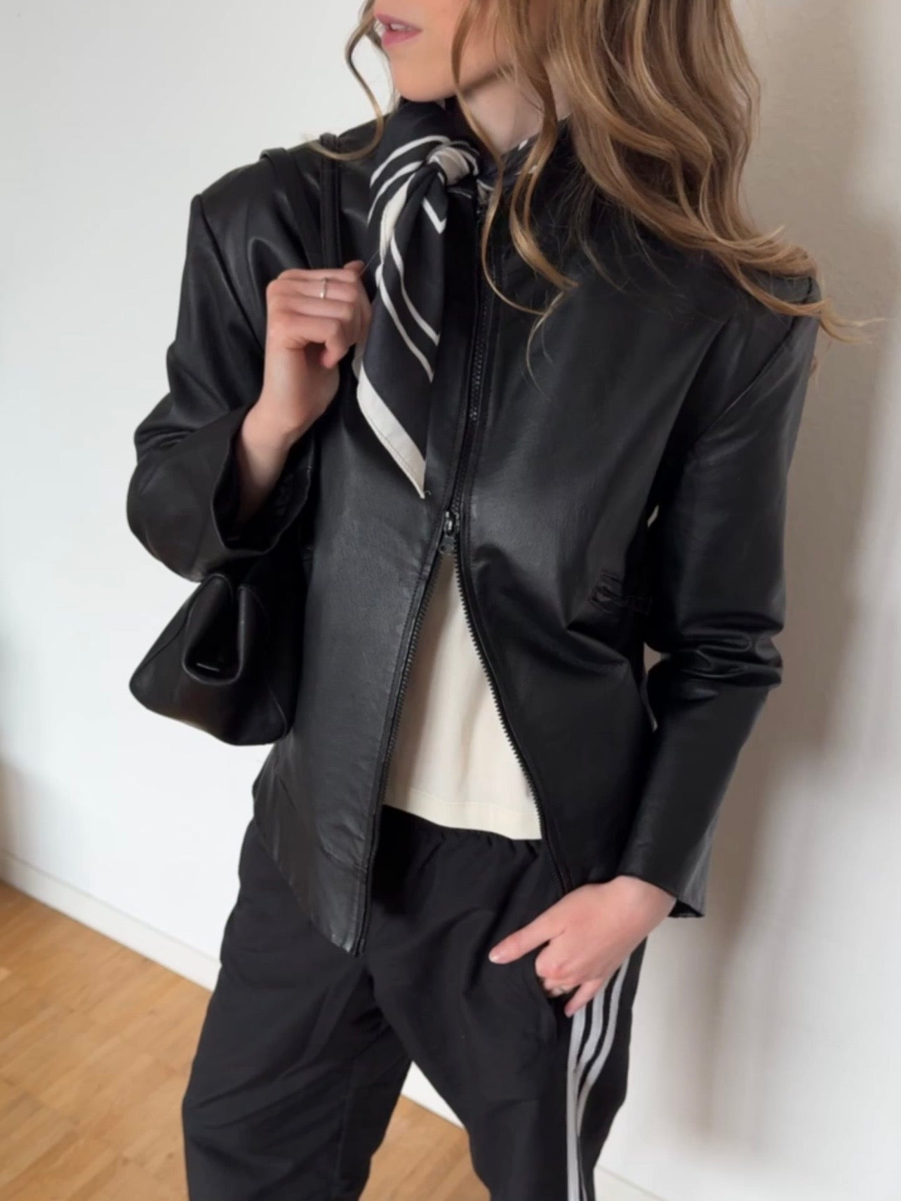 Vintage Boxy Lederjacke - Schwarz