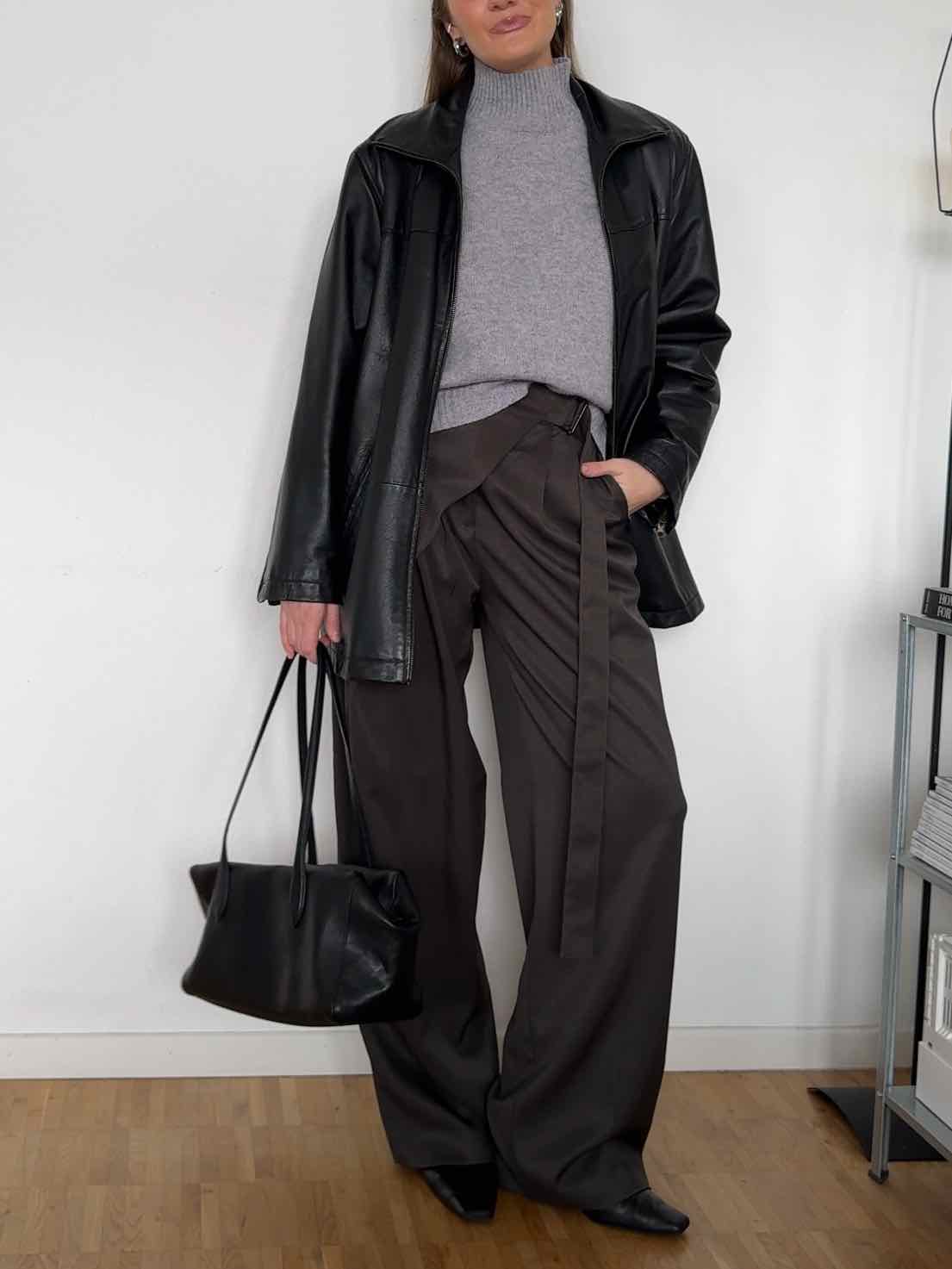 Vintage Lederjacke mit Funnel Neck - Schwarz