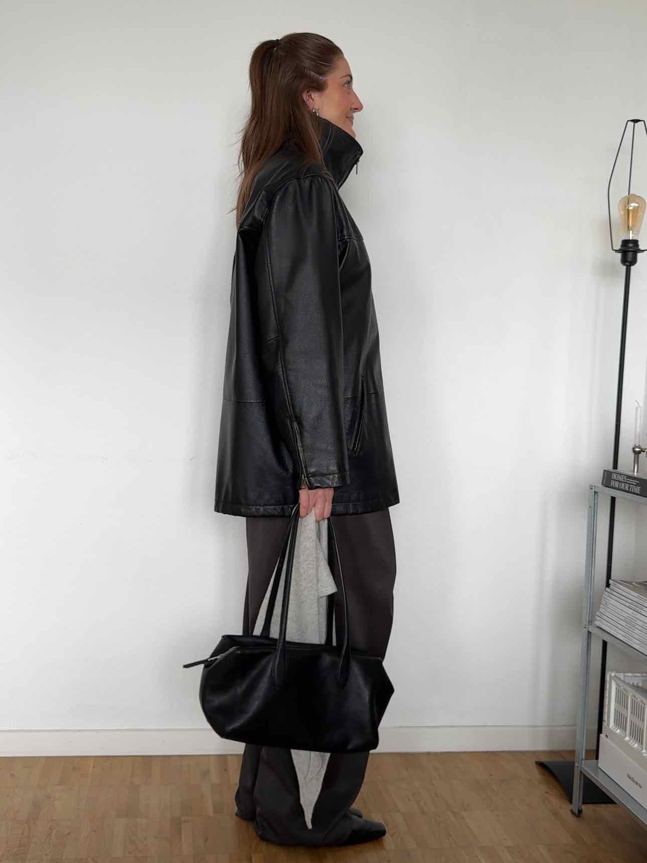 Vintage Lederjacke mit Funnel Neck - Schwarz