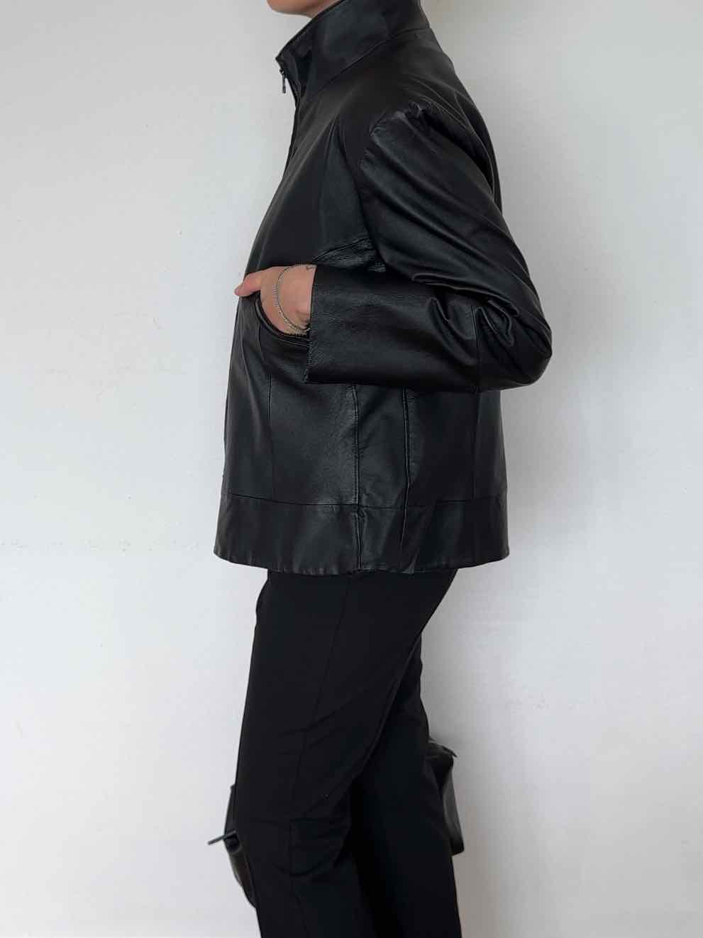 Vintage Boxy Lederjacke - Schwarz