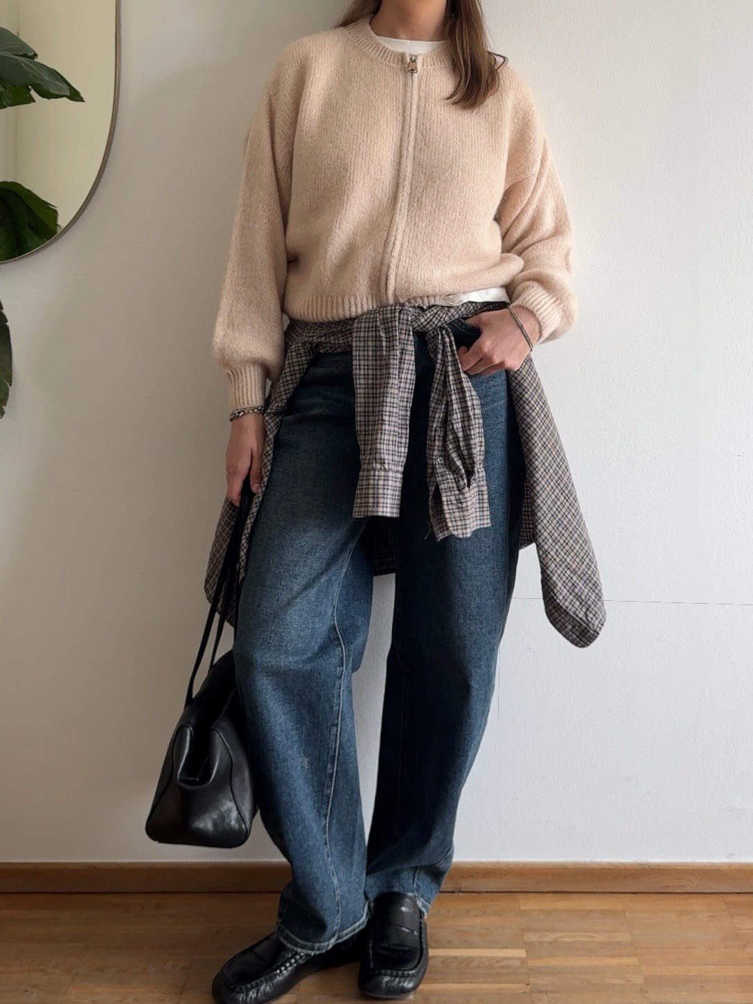 Zip Cardigan mit Kid Mohair - Apricot