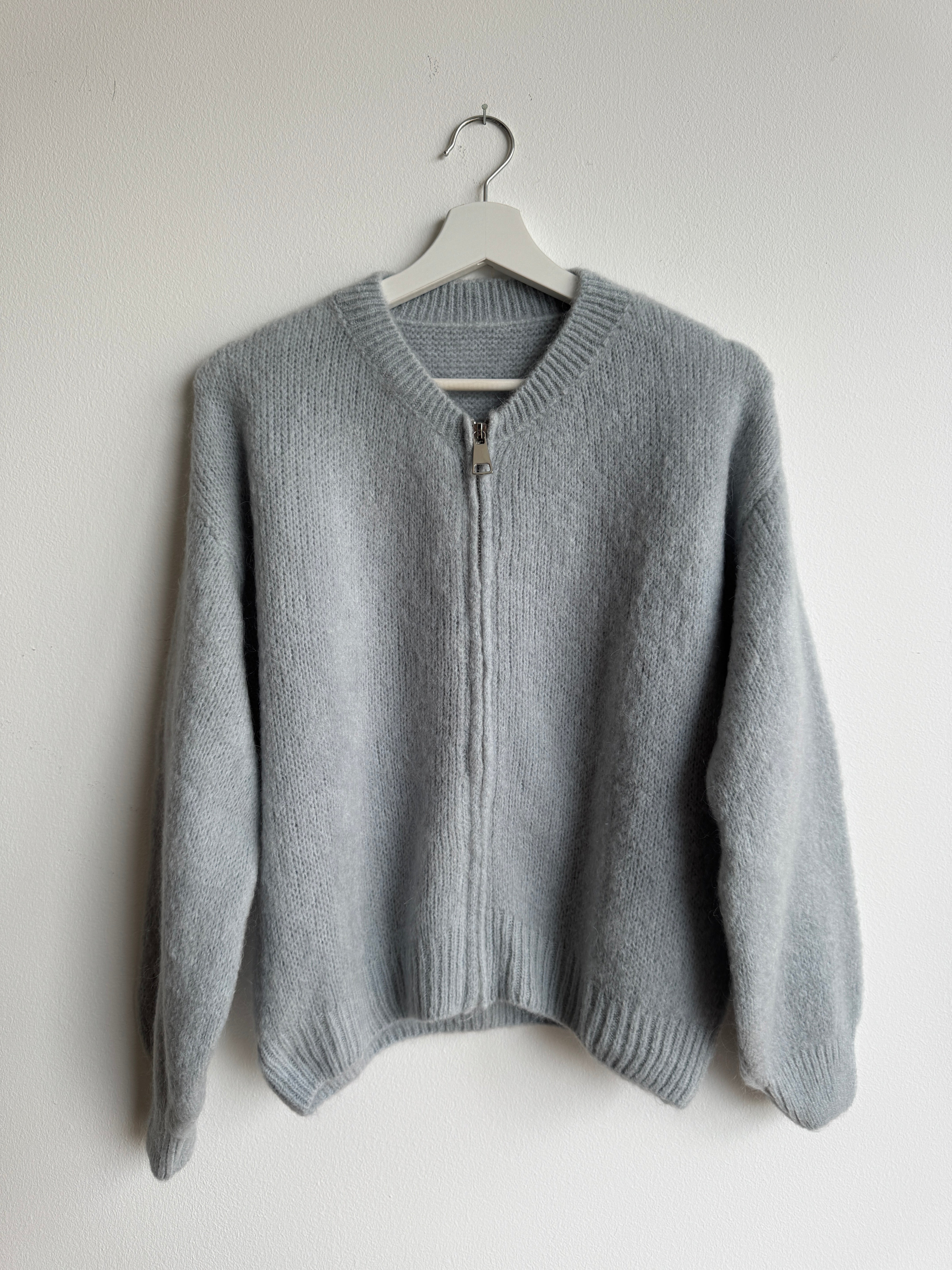 Zip Cardigan mit Kid Mohair - Blaugrau