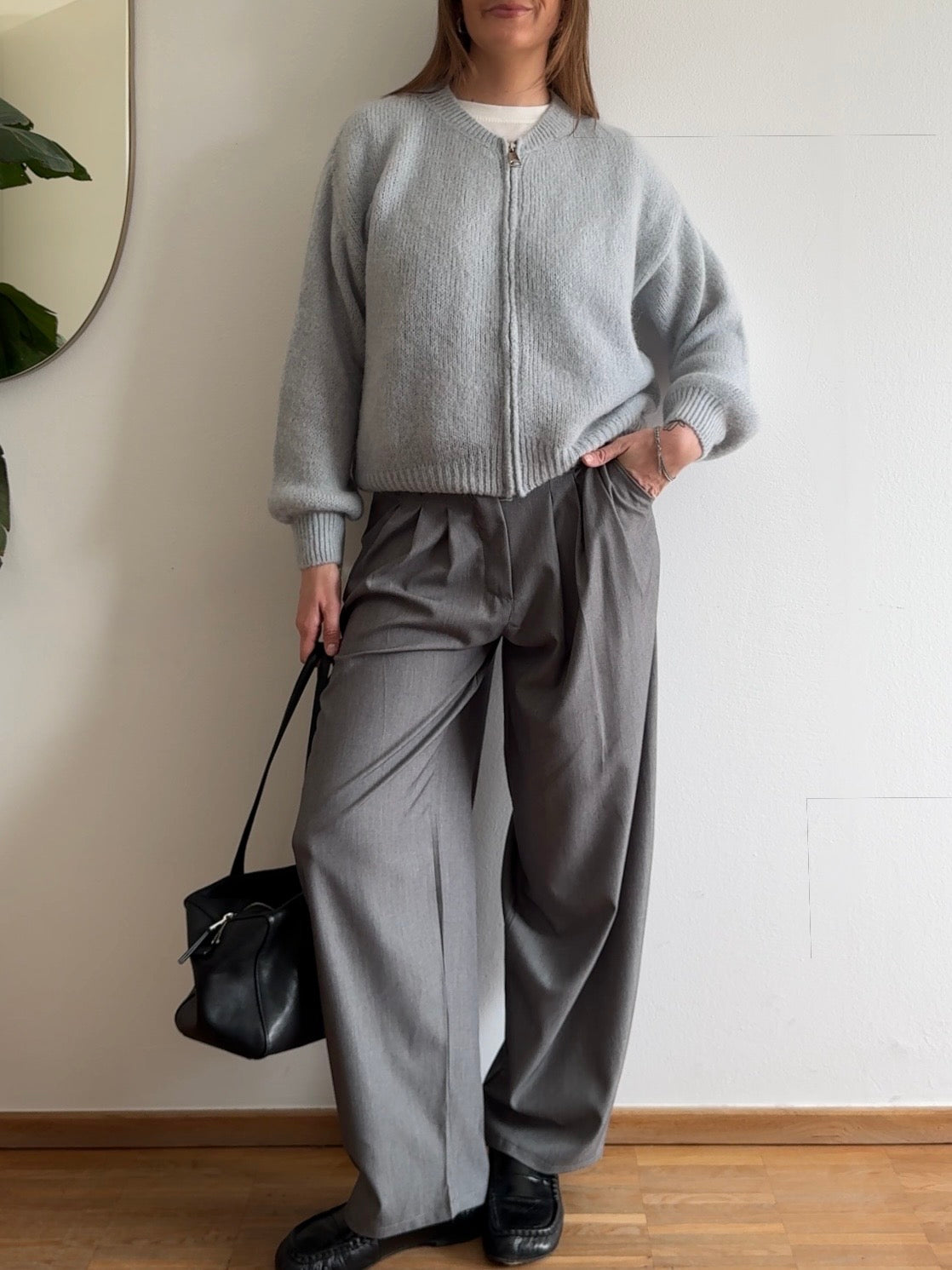 Zip Cardigan mit Kid Mohair - Blaugrau