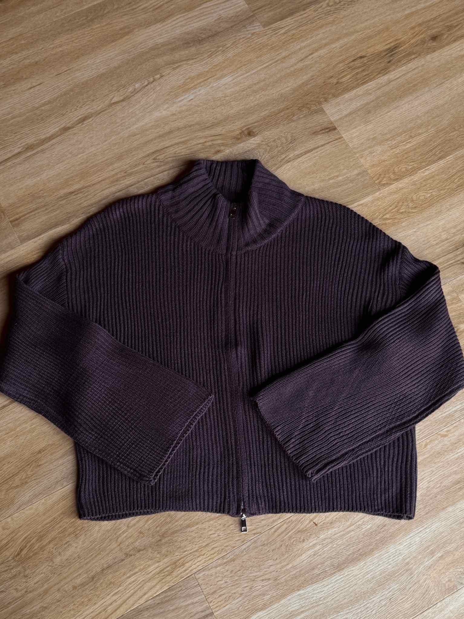 Zip Cardigan mit Stehkragen - Schokobraun