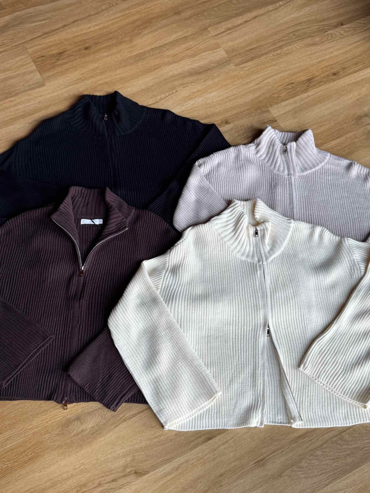 Zip Cardigan mit Stehkragen - Creme