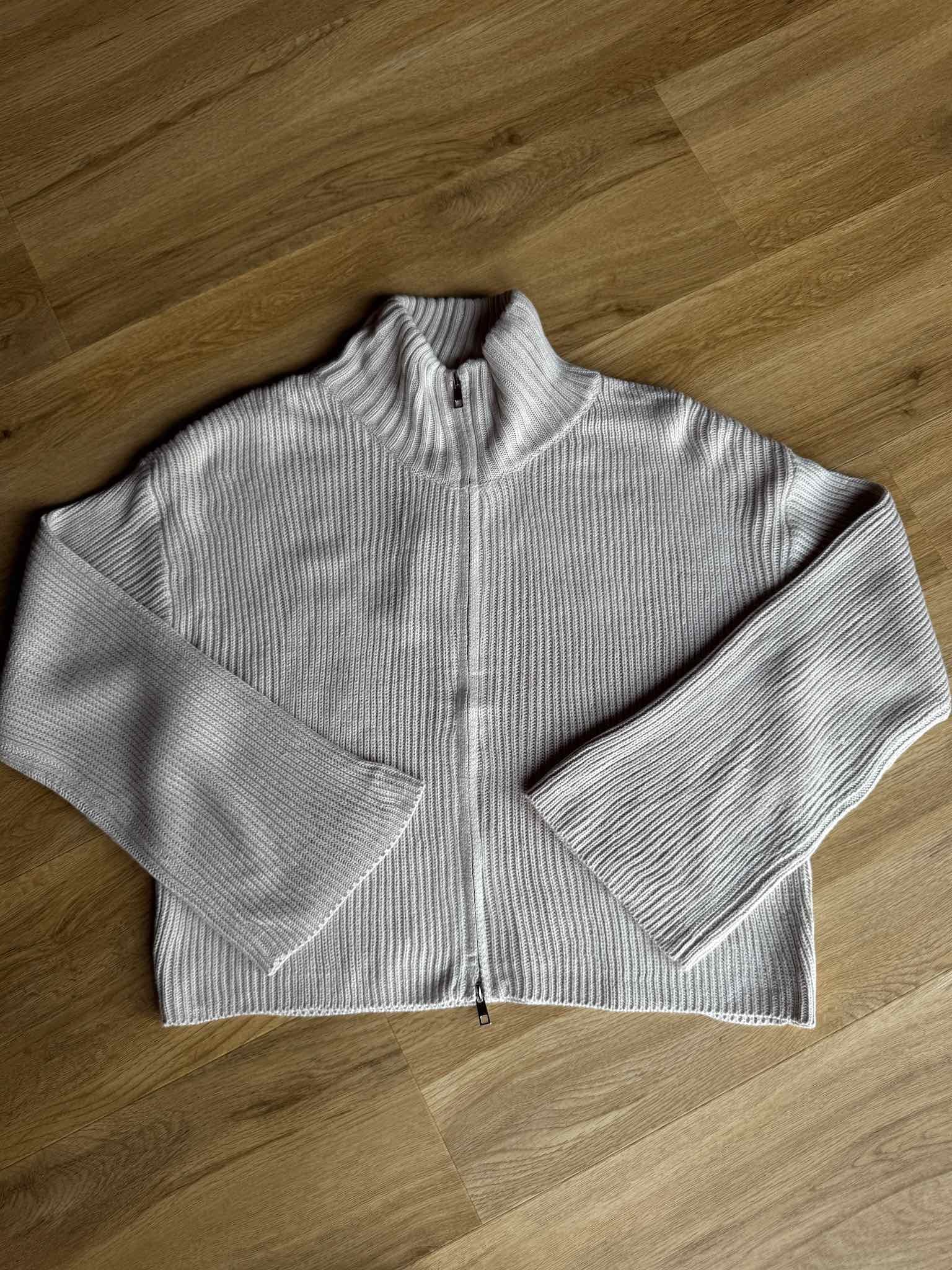 Zip Cardigan mit Stehkragen - Puder-Beige