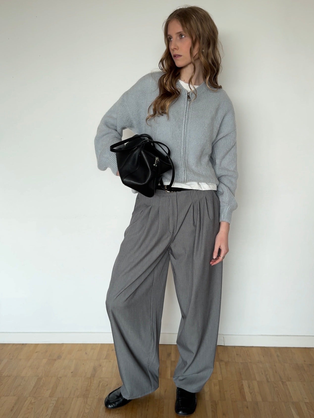 Zip Cardigan mit Kid Mohair - Blaugrau