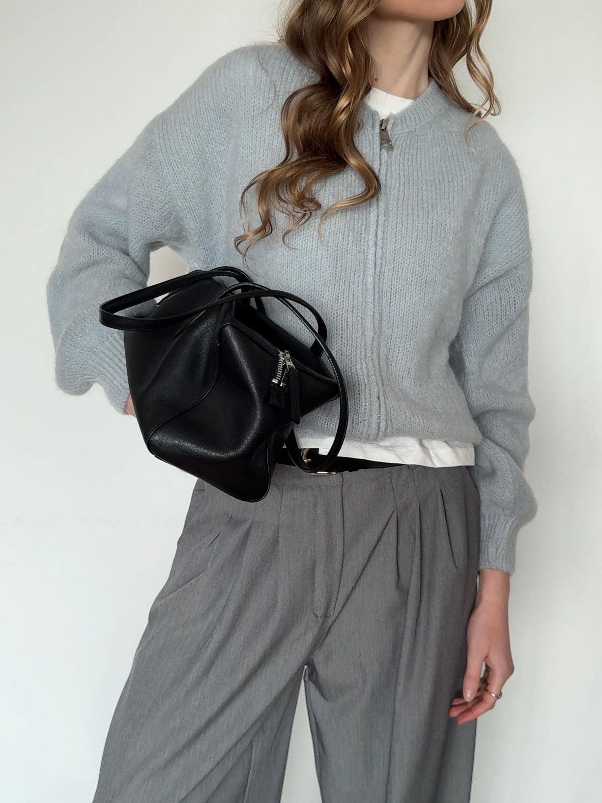 Zip Cardigan mit Kid Mohair - Blaugrau