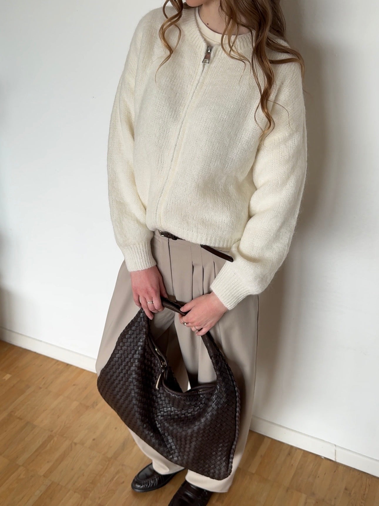 Zip Cardigan mit Kid Mohair - Creme