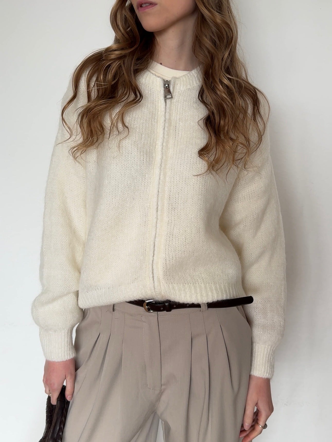 Zip Cardigan mit Kid Mohair - Creme