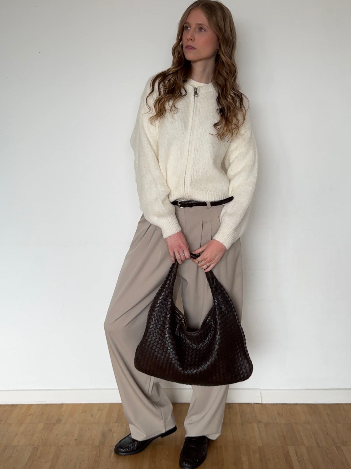 Zip Cardigan mit Kid Mohair - Creme