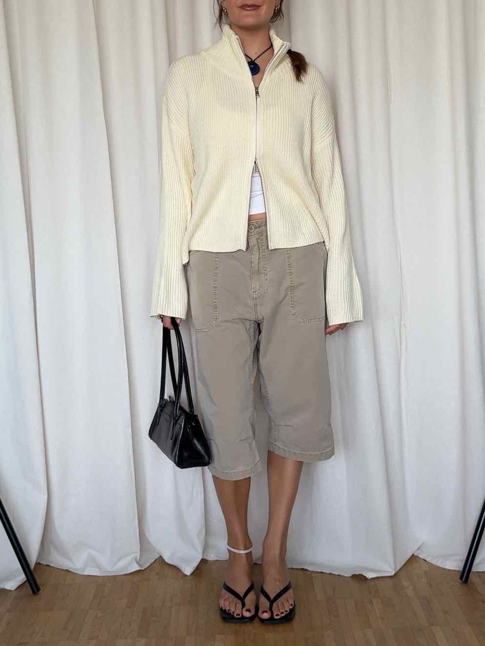 Zip Cardigan mit Stehkragen - Creme